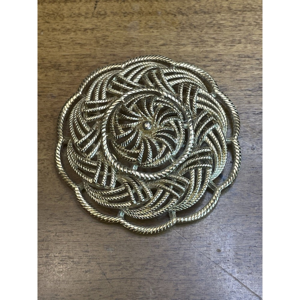 Vtg Monet Gold Tone Modernist Swirl Brooch Signed